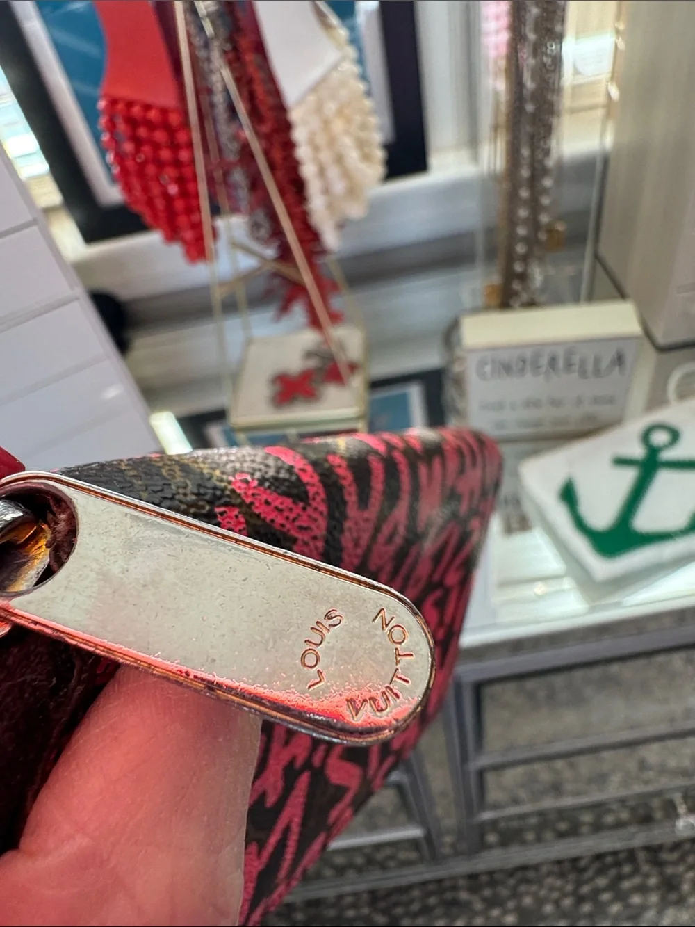 Louis Vuitton Black & Pink Graffiti Zip Phone Case Vintage